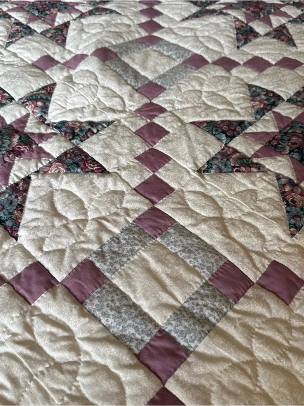 Large Handmade Star Quilt 105 x 90 Oversized Queen King Size Quilted Bedspread